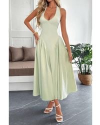 TRUEDAMES - Solid Halter Hide Back Zipper Midi Sundress - Lyst