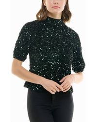 Nicole Miller - Ava Velvet Sequin Short Sleeve Top - Lyst