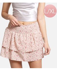 TRUEDAMES - Flower Patterned Ruffle Tiered Mini Skirt - Lyst