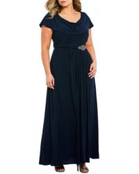 Alex Evenings - Matte Jersey Pleated Embellished Side Detail Long Gown - Lyst