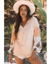 TRUEDAMES - Palm Leaves Polka Dot Puff Sleeve Patchwork V Neck Loose Blouse - Lyst