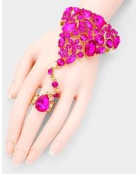 Fashnzfab - Teardrop Crystal Rhinestone Pave Hand Chain Evening Bracelet Fuchsia - Lyst