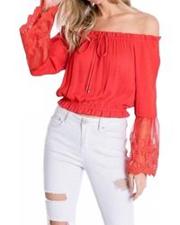 Davi & Dani - Off Shoulder With Sheer Lace Detailed Bell Sleeves Top - Lyst