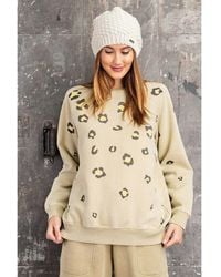 TRUEDAMES - Long Sleeve Leopard Print Washed Terry Sweatshirt - Lyst