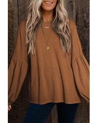 TRUEDAMES - Faux Knit Jacquard Puffy Long Sleeve Top - Lyst