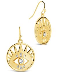 Sterling Forever - Mahana Cz Evil Eye Disk Drop Earrings - Lyst