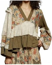 Pol - Earth-Toned Patchwork Peasant Top - Lyst