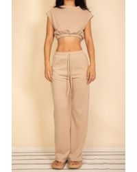 TRUEDAMES - Elastic Hem Crop Top & Wide Leg Pants Set With Faux Drawstring - Lyst