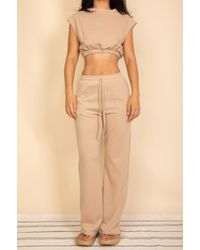 TRUEDAMES - Elastic Hem Crop Top & Wide Leg Pants Set With Faux Drawstring - Lyst