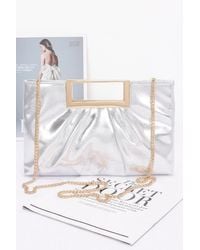 Fashnzfab - Faux Leather Metal Handle Clutch - Lyst