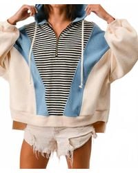 Bibi - Striped Denim Block Zip Up Hoodie Jacket - Lyst