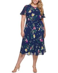 DKNY - Plus Floral Print Midi Dress - Lyst