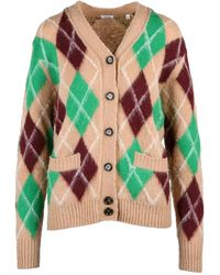 Aspesi - Argyle Pattern V-Neck Wool Cardigan - Lyst