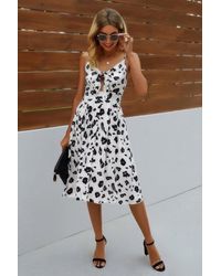 TRUEDAMES - V Neck Spaghetti Strap Leopard Cut Out Midi Dress - Lyst