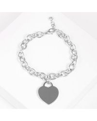 Fashnzfab - Dipped Metal Heart Lock Charm Bracelet Rhodium - Lyst
