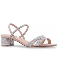 Nina - Giannis Sandals Tan Rhinestone Slip On Block Heel Hawk1031 - Lyst