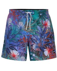 BOSS - Floral-print Swim Shorts With Logo Detail - Lyst