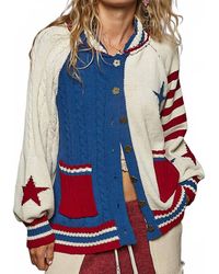 Pol - Collar Neck Striped Star Chenille Sweater Cardigan Top - Lyst