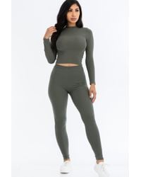 TRUEDAMES - Ribbed Mock Neck Long Sleeve Top & Leggings Set - Lyst