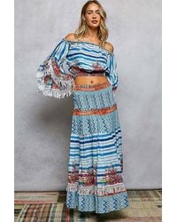Pol - Off-Shoulder Fringe Sleeve Smocked Top And Skirt Set - Lyst