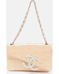 Chanel - Peach Square Quilt Patent Leather Diagonal Cc Flap Bag - Lyst