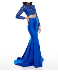 Rachel Allan - Long Sleeve Lycra Jersey Two-Piece Beaded Prom Gown - Lyst