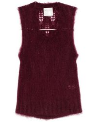 Forte Forte - Sleeveless Burgundy Knit Sweater With Openwork Details - Lyst