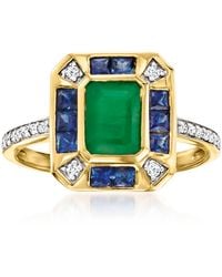 Ross-Simons - Emerald And Sapphire Ring With Diamonds - Lyst