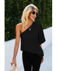 TRUEDAMES - Solid Asymmetrical Collar Dolman Tunic Top - Lyst