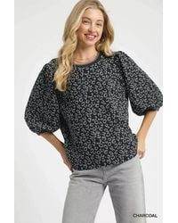 TRUEDAMES - Leopard Print Jacquard Blouse With Puff Sleeves - Lyst