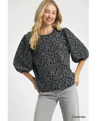TRUEDAMES - Leopard Print Jacquard Blouse With Puff Sleeves - Lyst