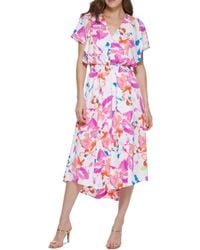 DKNY - Floral Print Chiffon Midi Dress - Lyst