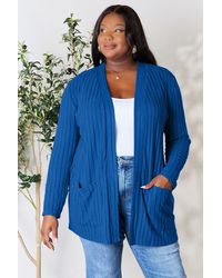 TRUEDAMES - Full Size Ribbed Open Front Cardigan With Pockets - Lyst