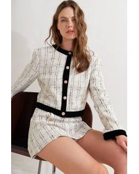 TRUEDAMES - Paris Bound Woven Tweed Crop Jacket - Lyst