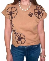Voya - Short Sleeve Embroidered Sweater - Lyst