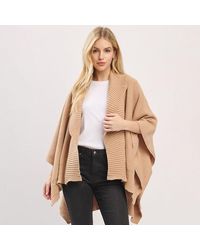 TRUEDAMES - Ribbed Trim Open Front Soft Knit Shawl Cape Poncho - Lyst