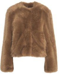Stand Studio - Short Cropped Faux Fur Jacket With Round Neckline - Lyst
