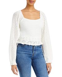 Aqua - Pintuck Square Neck Crop Sweater - Lyst