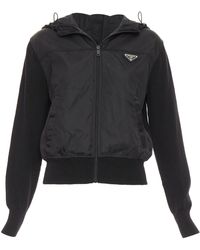 Prada - Virgin Wool Nylon Front Triangle Logo Zip Hoodie - Lyst