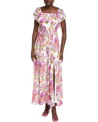 Maison Tara - Printed Chiffon Crepe Short Sleeve Maxi Dress - Lyst