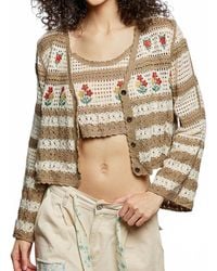 Pol - Sofia Floral Embroidery Crochet Striped Sweater - Lyst
