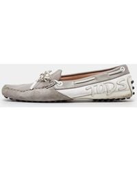 Tod's - Suede And Leather Bow Slip On Loafers - Lyst