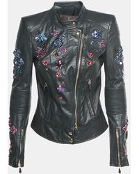 Roberto Cavalli - Leather Embellished Biker Jacket - Lyst