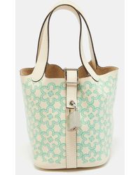 Hermès - Hermès Nata/vert/blanc Swift Leather Lucky Daisy Picotin Lock Micro Bag - Lyst