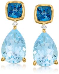 Ross-Simons - Sky Topaz Drop Earrings With London Topaz And Diamond Accents In 18kt Gold Over Sterling - Lyst