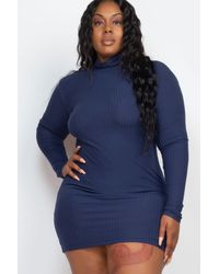 TRUEDAMES - Fashnzfab Plus Size Ribbed Long Sleeve Mock Neck Mini Bodycon Dress - Lyst