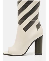 Anya Hindmarch - Cream Stripe Leather Peep Toe Ankle Boots - Lyst