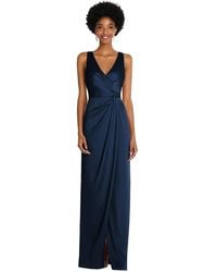 After Six - Faux Wrap Whisper Satin Maxi Dress With Draped Tulip Skirt - Lyst