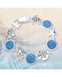 Fashnzfab - Sea Glass Embossed Metal Sea Life Magnetic Link Bracelet Antique - Lyst