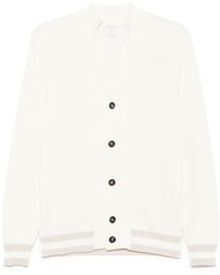 Eleventy - Textured Knit Cardigan With Ribbed Collar And Contrasting Stripes - Lyst